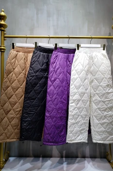 Toate-Potrivire a Două-Mod de Uzura Solid de Culoare Închisă Larg-Picior Reglabil Pantaloni de Bumbac Gros de Iarna Cald de Pantaloni de Bumbac