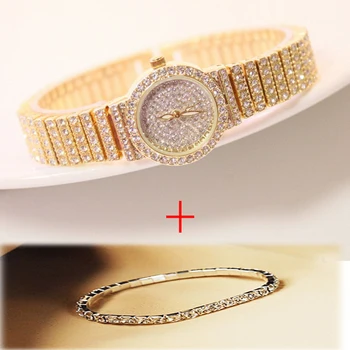 Fierbinte De Vânzare De Aur A Crescut Brățară Ceas Set Complet De Diamant Brățară Ceas Lady Rochie De Lux Bijuterii Bling Watch Cristal Dropshipping