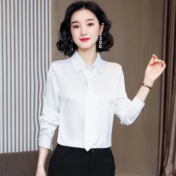 Moda coreeană de Mătase Femei Camasi din Satin Birou Doamnă Femei Bluze Plus Dimensiune XXL Topuri de Femei Blusas Femininas Elegante