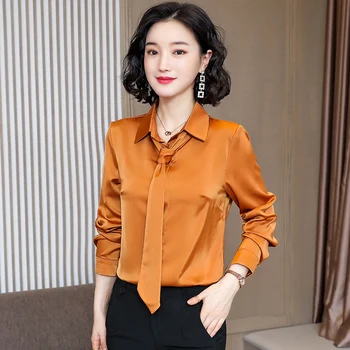 Moda coreeană de Mătase Femei Camasi din Satin Birou Doamnă Femei Bluze Plus Dimensiune XXL Topuri de Femei Blusas Femininas Elegante