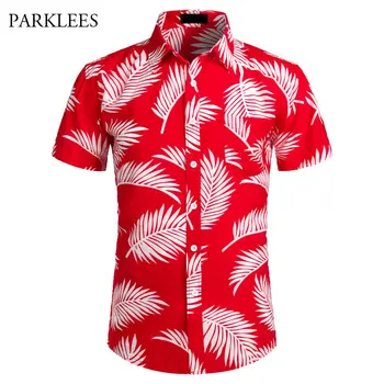Frunze de palmier de Imprimare Tricou Bărbați Vară 2020 Buzunar Mens Tricou Hawaii Liber Casual Bumbac Aloha Camasi Camasa Homme Hawaii Camisas