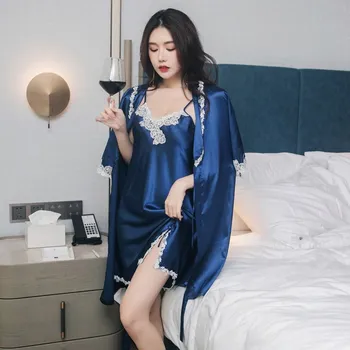 Femei cămașă de noapte de Mari Dimensiuni Sexy Dantelă de Mătase Subțire Matasos de Satin Pijamale cu Haine de Mătase Plus Dimensiune camasi de Noapte pentru a Dormi Femei
