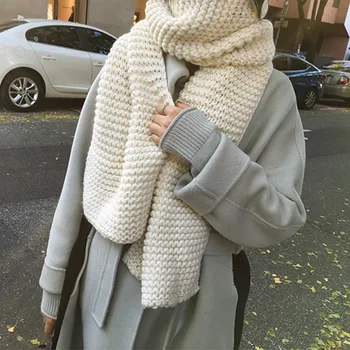 USPOP Femei eșarfe cald gros manual de iarnă eșarfă culoare solidă lung tricotate eșarfă