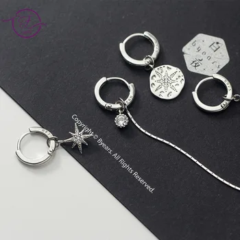 Moda Autentic S925 Argint Cercei Cerc Flash Stele de Diamant Asimetrice Tassel Cercei pentru Femei Fete Bijuterii