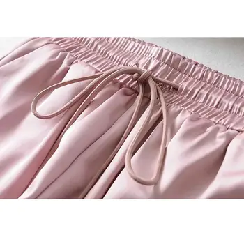 2020 Negru satin pantaloni femei pantaloni sudoare moda joggeri femei pantaloni hip hop streetwear kawaii roz de înaltă talie pantaloni de toamna
