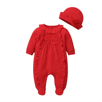 2020 Copii Seturi de Bumbac Nou-născut Haine de Fata 2 BUC Romper+Pălărie Complet Maneca Dantelă Florale Fete Haine pentru Copii Roupas de bebe