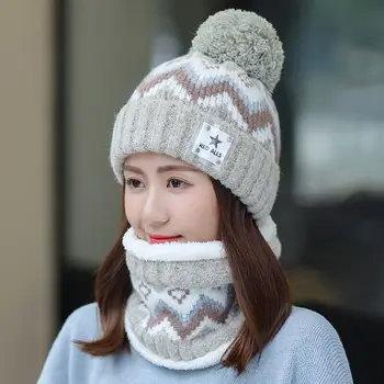 2020New Tricotate Pălărie de Iarnă Eșarfă Set Femei Bumbac Gros Căciuli Și Inel de Esarfa Femei Tricotate Accesorii de Iarna Fete Cadou