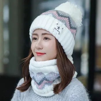 2020New Tricotate Pălărie de Iarnă Eșarfă Set Femei Bumbac Gros Căciuli Și Inel de Esarfa Femei Tricotate Accesorii de Iarna Fete Cadou