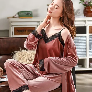 3PCS Set de Pijama Pijamale Femei cămașă de noapte Kimono-Halat de baie Halat Moale Pijamale, Haine de Acasă 2021 Toamna Noua îmbrăcăminte de noapte Homewear