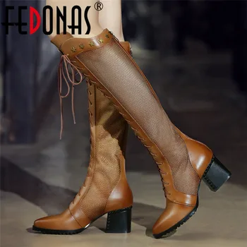 FEDONAS New Sosire Moda Femei cu Fermoar Spate Cross-legat Genunchi Ridicat Cizme Toamna Iarna Sexy din Piele Pantofi de Partid Femeie
