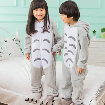 Copilul Kugurumi Onesie Animal Gri Totoro Cosplay Costum de Flanel Tot Pijama Una Bucată Fată Băiat Copil de Iarna pijama Somn Costum