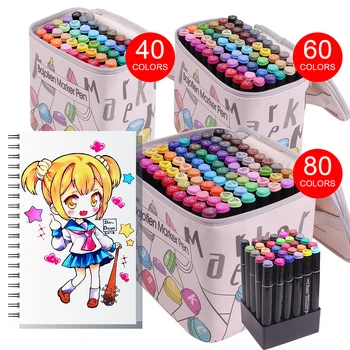 Bajotien Art Markeri 12/40/60/80 Culori Pe Baza De Alcool Pen Markeri Dual Cap Schiță Markeri Perie Stilou Pentru A Desena Manga Design