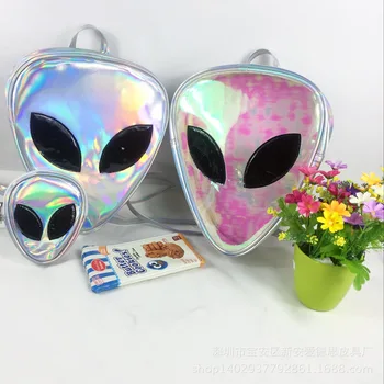 Alien pentru Femei pungi Amuzant Clar Rucsac pentru Fete Baieti Holograma Hip-Hop Transparente Laser PVC Străin Rucsaci Mochilas