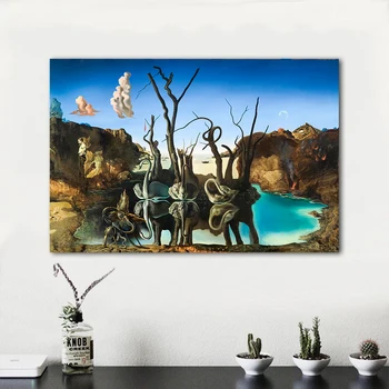 Salvador Dali Lebede Reflectând Elefanți Panza Pictura Abstractă Postere și de Imprimare Arta de Perete Tablou Living Decorul Camerei Cuadros
