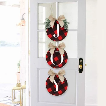 Ornamente de crăciun Bucurie Semn Buffalo Check Plaid Cununa Ușa din Față Rustic Pânză groasă de sac de Vacanță Decor pentru Acasă Fereastra de Perete Ferma