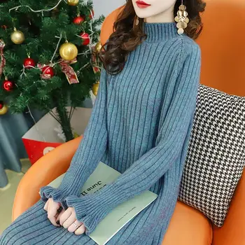 Toamna Iarna Tricotate Pulover cu mâneci Lungi Pulovere Femei Pulover Jumper Pull Femme Guler coreean de Tricotat cu Dungi albastre