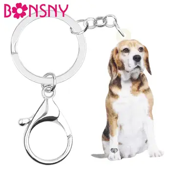 Bonsny Acrilice Stând Beagle Câine Brelocuri Timp De Imprimare De Animale Drăguț Breloc Bijuterii Pentru Femei, Copii, Prieteni De Moda Cadou De Ziua De Nastere