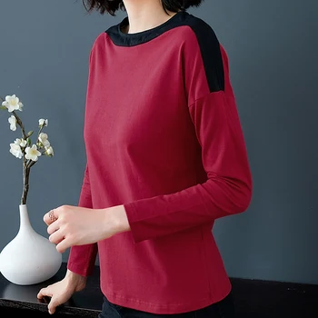Shintimes 2019 Toamna Plus Dimensiune Bluza pentru Femei O-Gât Haine coreeană Mozaic Femei Topuri Si Bluze cu Maneca Lunga Camisas Mujer