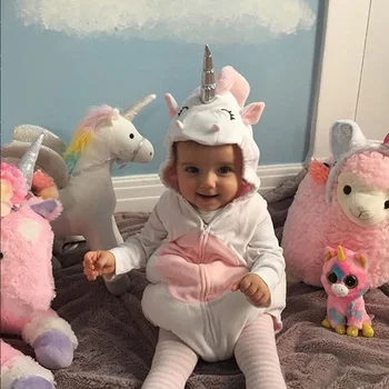 Unicorn Drăguț Copil Fată Haine Albe, Roz Cu Maneci Lungi Bumbac, Hanorace Cu Fermoar Romper Topuri Costum Salopeta, Costume De Haine