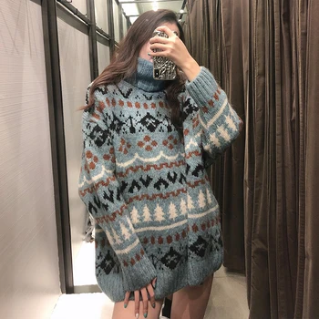 ZA 2020 nouă Femei Toamna iarna fata Jacquard print tricotate pulover pulover pulover Casual Vrac top Tricotate