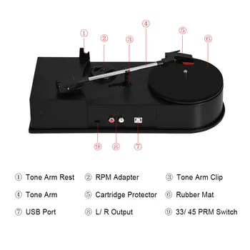 VLIFE Portabil Mini USB 2.0 placă Turnantă LP Vinil Înregistrare Audio Player MP3 CD Studio Convertor Stereo Cartuș Ceramic ABS