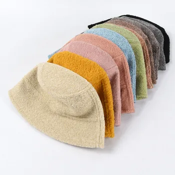 Femei Culoare Solidă Simplu Găleată Pălărie 2020 Noua Moda Lână Fedora Hat Pentru Femei Toamna Iarna Lână Tricotate Pălărie De Pescar