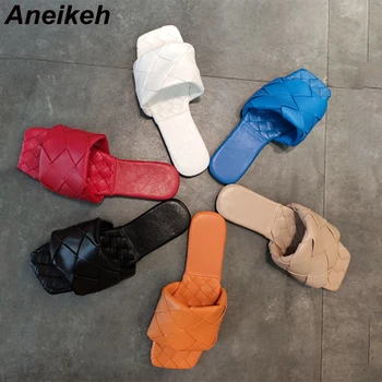 Aneikeh 2020 Nou Brand Papuci De Casă Țese Din Piele Femei Sandale Sandale Casual Plat Slide-Uri De Vară În Aer Liber Pe Plajă Feminin Flip Flops 41