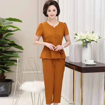 2020 Vara Noi de Varsta Mijlocie Femei de Moda Solid Trening Slim Mama Două Piese Maneca Scurta Potrivi Plus Dimensiune 4XL Pantaloni Set W216
