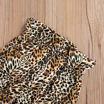 Copil nou-născut Fată Top Leopard Pantaloni de Costum, O-Neck Ruffle Maneca Lunga Tricou+Cald Pantaloni Largi+Bowknot Bentita Haine 0-24M