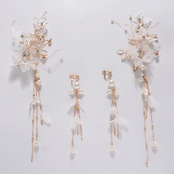 Coreeană diadema mireasa ultra-zână dulce păr hoop cercei set nunta accesorii de par