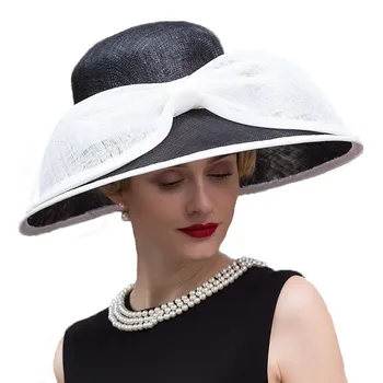 FS Vară Lenjerie de Negru Doamnelor Pălărie Kentucky Derby Pălării Pentru Loma de Mireasa Elegante Rochii Bisericii Sinamay Alb Arc Wide Brim Fedora