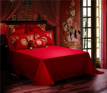 De lux Bumbac Nuntă Tradițională Chineză, lenjerie de Pat Set de Broderie Carpetă Acopere Foaie de Pat fețe de Pernă Regina King Size 4/6/7pcs