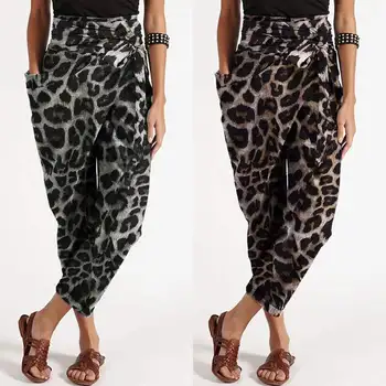 Toamna femei Pantaloni ZANZEA 2021 Sexy Leopard de Imprimare Harem Pantaloni Casual cu Fermoar Pantalon Palazzo Feminin Asimetric Nap 5XL