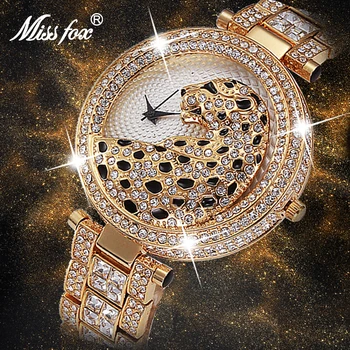 MISSFOX Femei Ceasuri de Lux Brand Faimos Diamant Ceas de Aur Retro Leopard Neobișnuit Ceasuri de Top de Vânzare reloj mujer elegante Cadouri