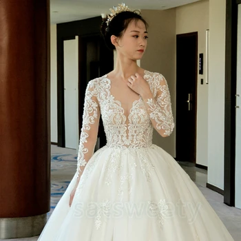 Vestido de casamento Mâneci Lungi Rochie de Mireasa 2020 V Gât Dantelă Rochii de Mireasa Romantice Vestido de noiva rochie de Mireasa