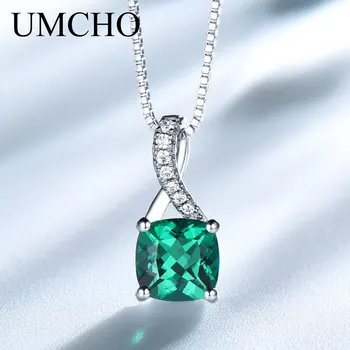UMCHO Creat de Smarald Piatră prețioasă Pandantive Pentru Femei Solide Reale Argint 925 Solitaire Colier Pandantiv Brand de Bijuterii Noi