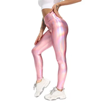 Talie Înaltă Yoga Femei Jambiere Colorate Cu Laser Din Piele Sport Pantaloni Elastici Push-Up De Sport Colanti Antrenament De Fitness Jambiere