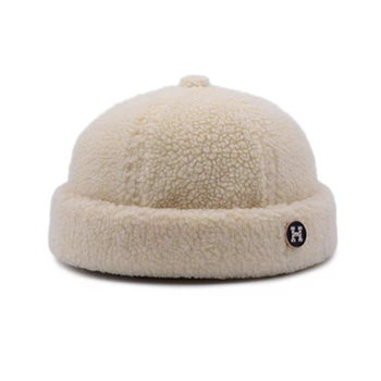 Iarna Femei Culoare Solidă Lână de Miel Beanie Pălărie de Moda Cald Îngroșarea Bărbați Pepene galben Pălărie din Piele Proprietarul Pălărie