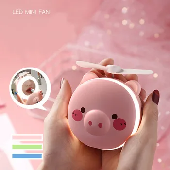2020Cute Convenabil, Portabil LED-uri de Desene animate de Porc Umple de Lumină Oglindă de Machiaj Ventilator Usb Reîncărcabilă Mini Drăguț LED Mini Ventilator Portabil