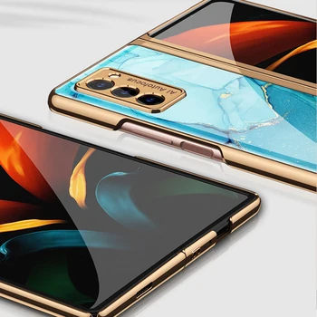 De lux de Caz Pentru Samsung Galaxy Z Fold 2 5G de Sticlă de Înaltă Calitate Marmură Acoperire Pentru Samsung Galaxy Ori Caz de Placare cu Aur de Marginea Pielii