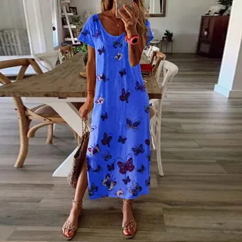 New sosire Femei rochie de moda Fluture de imprimare Plaja Pulover Maxi Boho Sundress Doamnelor Lung Liber Alunecare Rochii vestido