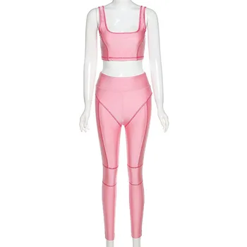ANJAMANOR Sportiv Crop Top Pantaloni Două Bucată Set pentru Femei Îmbrăcăminte 2020 Doamnelor Moda Tinutele de Vara Sexy Trening D87-CF22