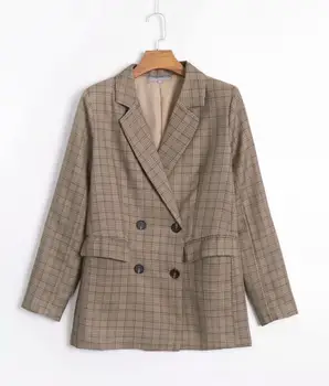 Vintage elegant carouri cu maneci lungi femei blazere și jachete de toamna dublu rânduri birou doamnă uza topuri casual blazer