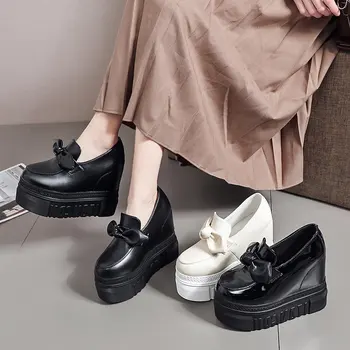 Femei Vulcaniza Pantofi Platforma Adidasi 12cm Pană Călcâi Bowknot de sex Feminin Pantofi Casual 2021 Primavara-Vara Pantofi din Piele Indesata