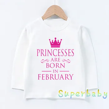 Ziua de nastere copii Princess Sunt Născut În ianuarie-decembrie Imprimare tricou Fete Copii Amuzant Bluze Copii cu Maneca Lunga T-shirt,LKP5330