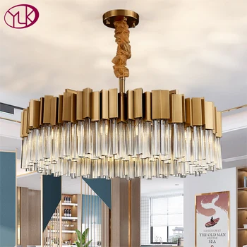 De lux modern, lumina de cristal candelabru pentru living aur periat led-uri cristal lampă rotundă decor acasă lanț corp de iluminat