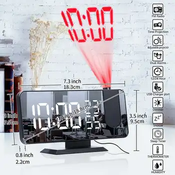 Mrosaa LED Digital Ceas cu Alarmă Ceas de Masa Electronice Ceasuri pentru Desktop USB serviciu de Trezire Radio FM Timp Proiector Funcție de Amânare de 3 Culori