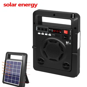 Energia solară Taxa Radio FM USB TF Vorbitor în aer liber Power Bank cu LED-uri Puternice Lanterna UE Plug Negru