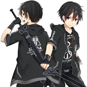 Japonia Anime-ul Sword Art Online Costum Kirito Cosplay Haine cu Fermoar Jacheta cu Gluga Negru T-shirt Barbati Femei Petrecere în Uniforme Negre de Sus