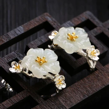 Naturale Hetian alb Calcedonie cherry blossom cercei Chineză stil retro palace nișă design farmec pentru femei brand de bijuterii